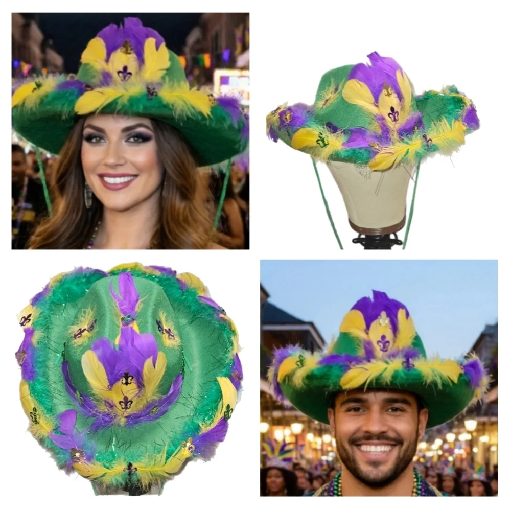 Unisex Mardi Gras Cowboy Hat One Size Fits Most